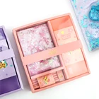 2021 Gift Pack Box Glitter Sequins Cover Purple Note Book And Pencil Case Set Stationery
