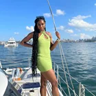 2021 Summer New Design Women Casual Solid Bodycon Crisscross Tie Backless Short Dress Nightclub