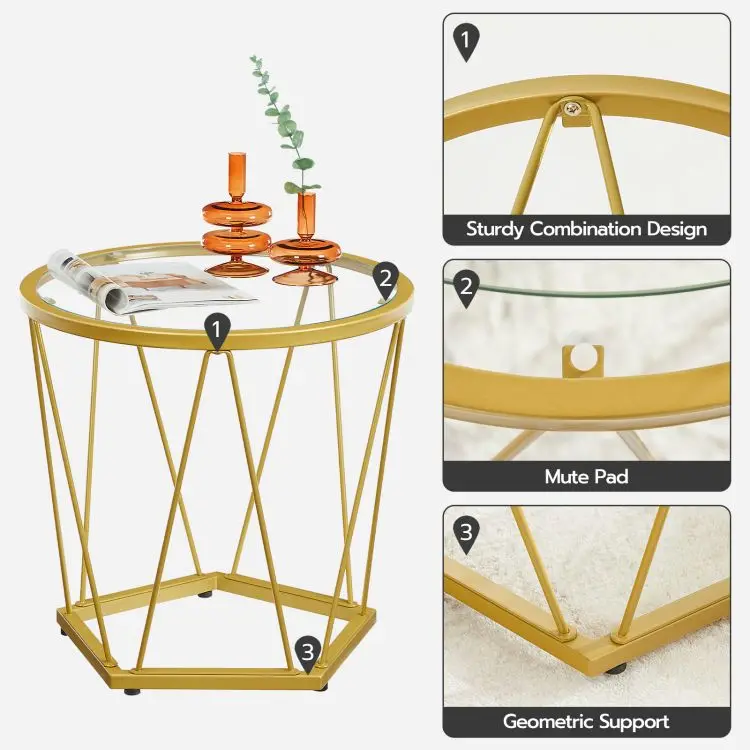 Wholesale Living Room Modern Round Nesting Glass Gold Coffee Table Set of 2 Center Table Stacking Side End Table with Storage