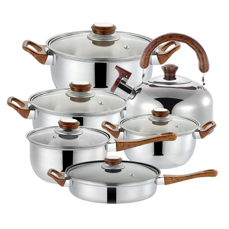 Kitchen Accessories 12 Pieces Stainless Steel Kitchenware Cookware Set Soup Pot Set Pot Frying pan