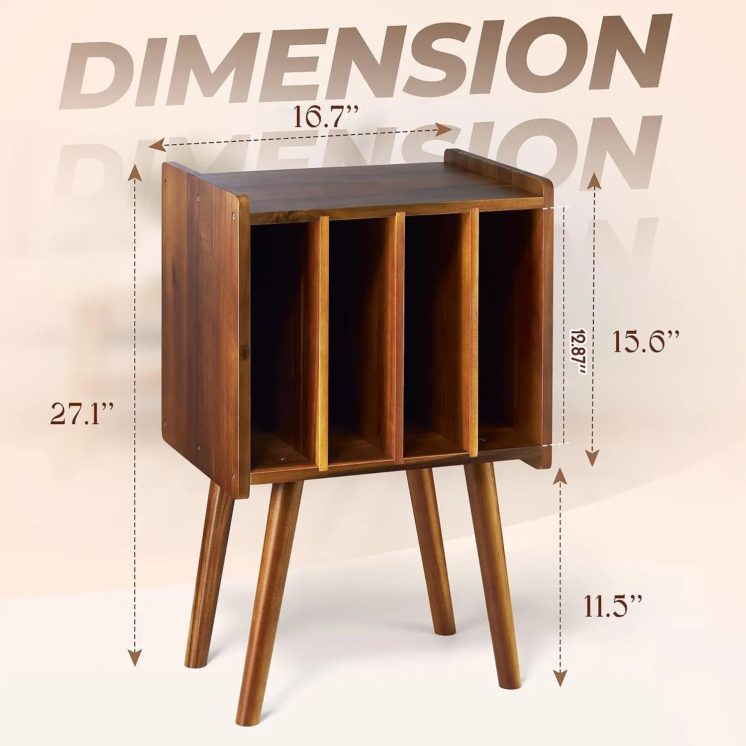 product wooden lp record player stand 4 cabinets holds 100 vinyls metal storage holder organizer table mid century modern-1