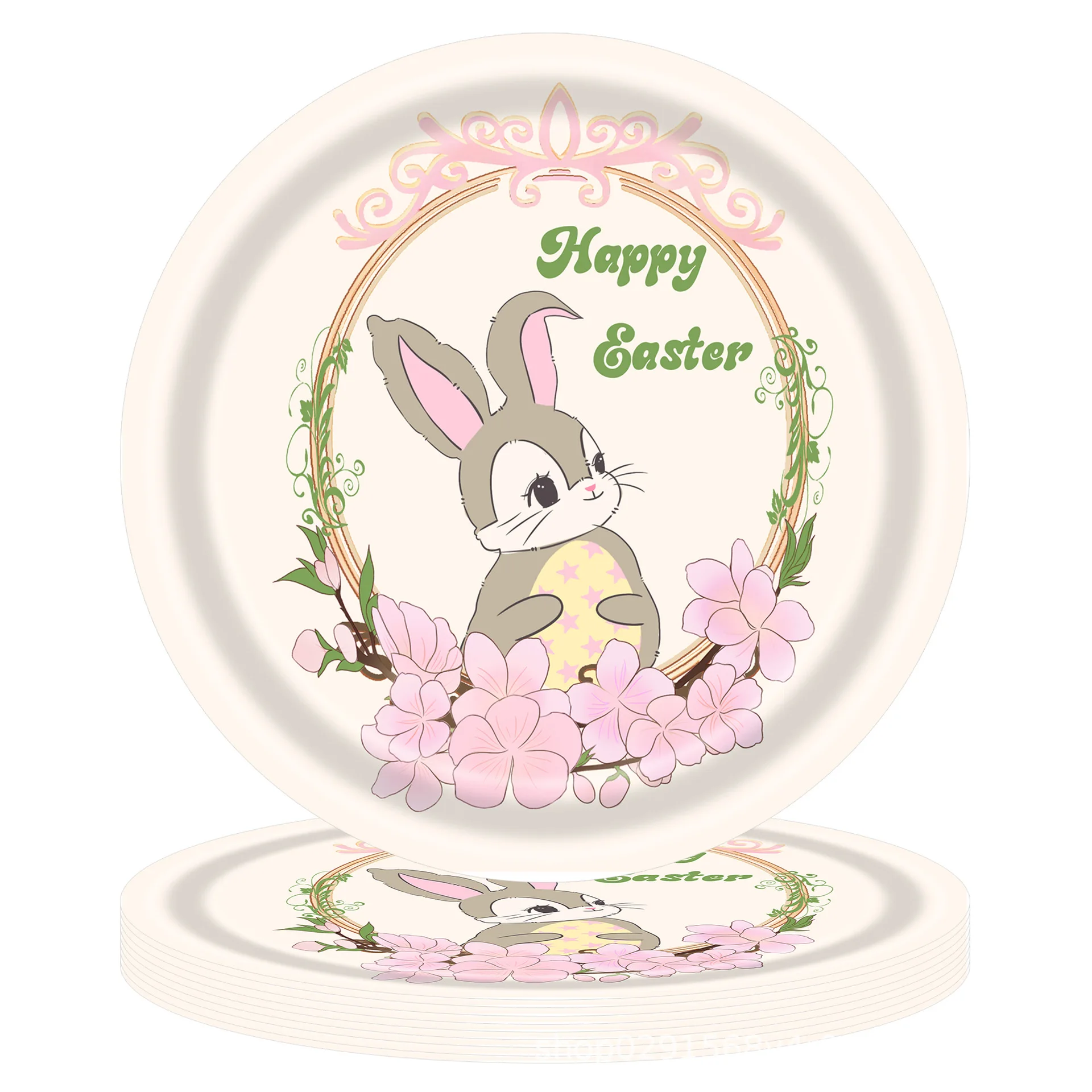 Custom Easter Bunny Print Disposable Tableware Set Paper Plates and Cups for Birthday Party Decorations