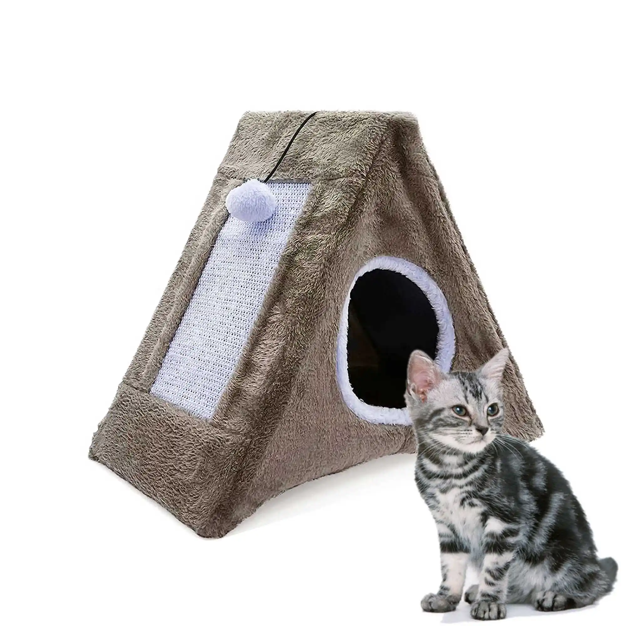 Cardboard Indoor Cats Scratching Tent Corrugated Cat Scratcher Hideout Triangle Cat House