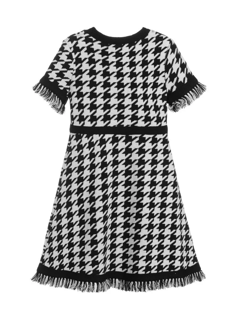 Classical brand boutique houndstooth print 8 year girl kids dress form girls autumn dress with tassel