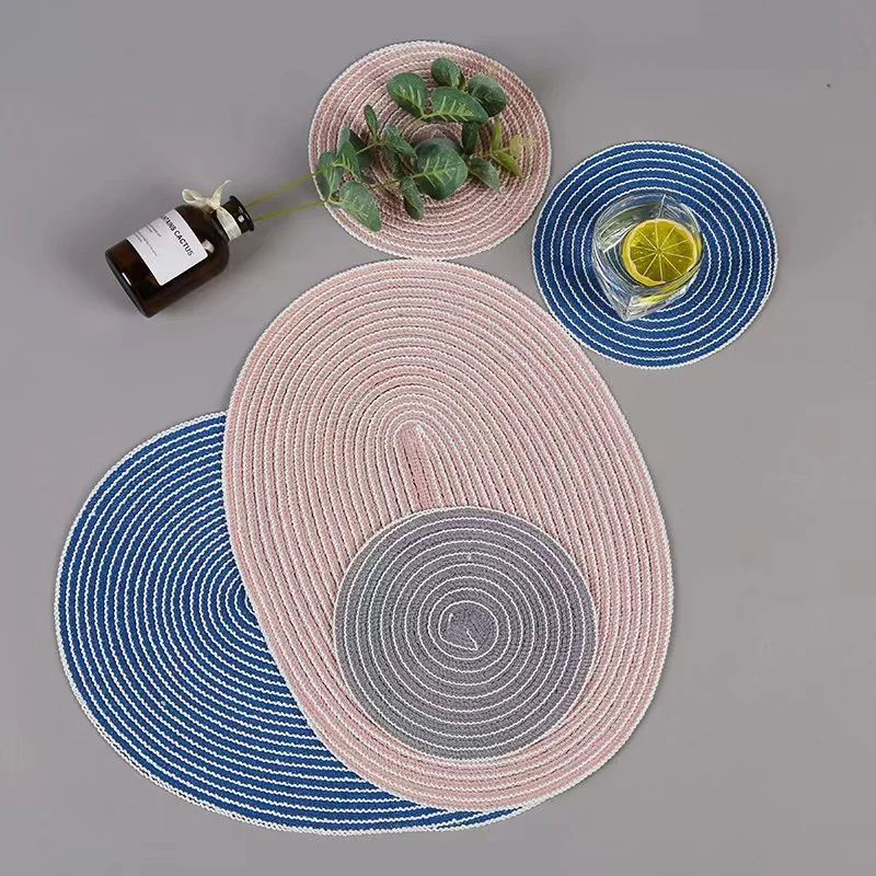Wholesale Household Cotton Table Mat Anti Scalding Heat Insulation Pad Non Slip Round Woven Placemats