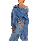 Coat Long CHICEVER Irregular Casual Denim Coat Lapel Long Sleeve Asymmetrical Crop Top Women Fashion Jacket