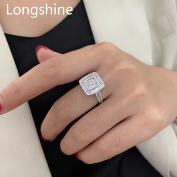 Luxury And Exquisite Design Square Finger Ring Real Shining Diamond 18K Solid Gold Ring For Women