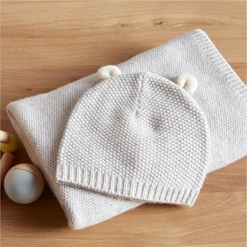 Honeycomb Knitting Pattern cashmere Newborn Baby hat Bear Ears Cashmere Hat for babi Gift Set Hat