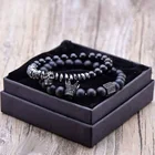 Men Bracelet Natural Moonstone Bead Matte Oxyn Stone Beads Skull Set Crown Jewelry Mens Bracelets For Women