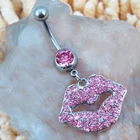 Piercing Fashion Crystal Lips Stainless Steel Body Piercing Jewelry Sexy Women's Belly Button Ring
