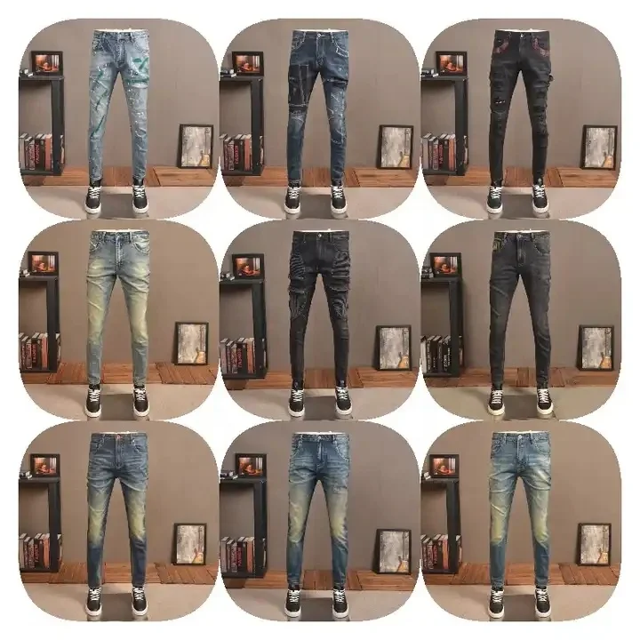 2024 plus size men's jeans Denim All Cotton flared Leg bottom Men Jeans Ripped Fashion Denim Pants Cool stacked Jeans