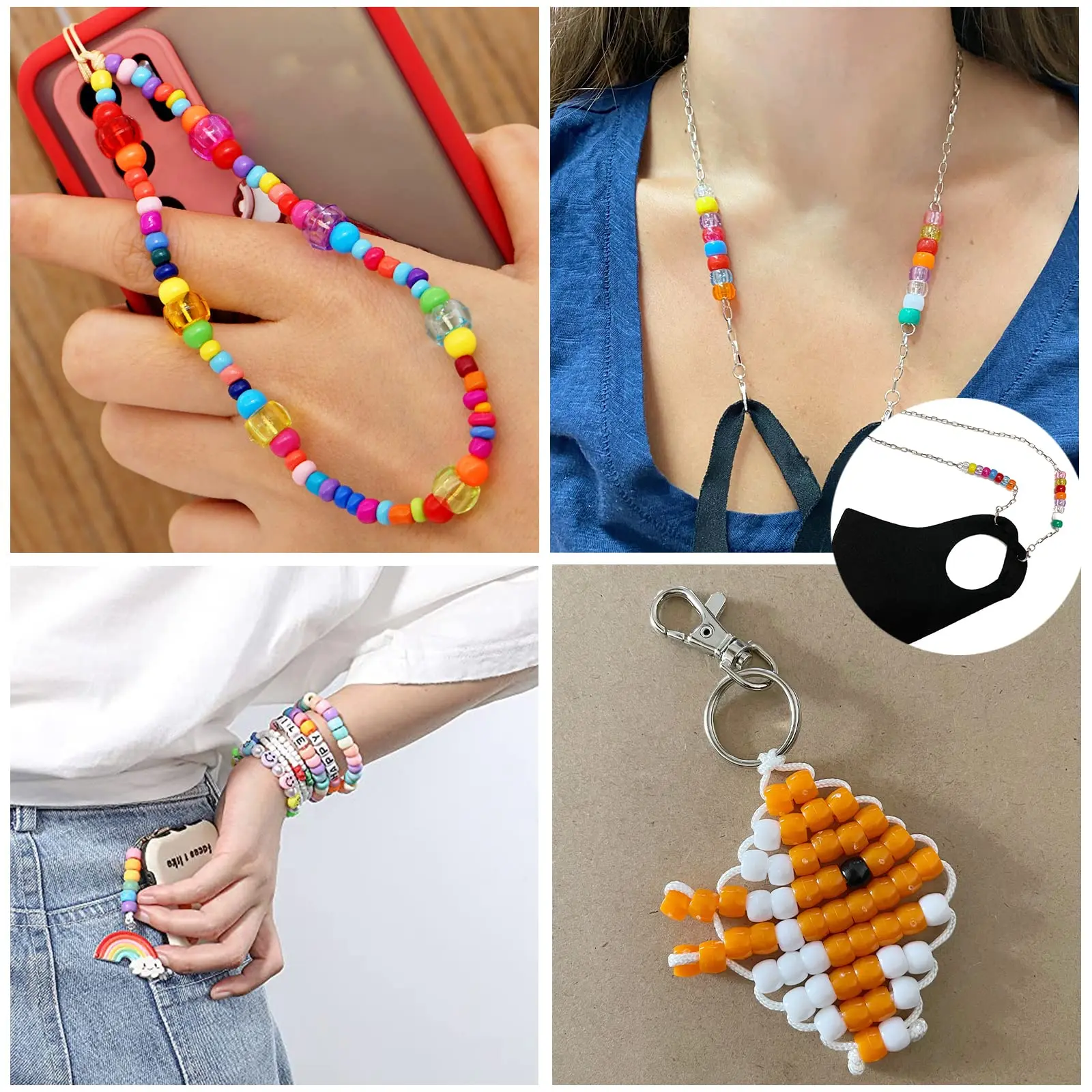 Pony Beads Multi-Colored Plastic Craft Beads Set Bulk Rainbow Hair Beads for DIY Crafting Jewelry Making Kandi Bracelets