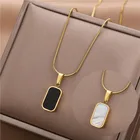 Snake Female Choker Round Snake Chain Rectangle Black Shell Pendant Stainless Steel Women 18k Gold Necklace