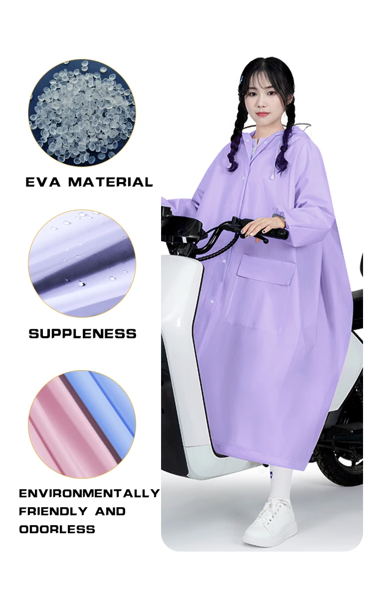 ʻO nā ʻaʻahu ua ʻokoʻa ma waho o ka EVA Plastic Plus Size Rain Coat no nā kaʻa kaʻa/ka mea hoʻolako uila uila.