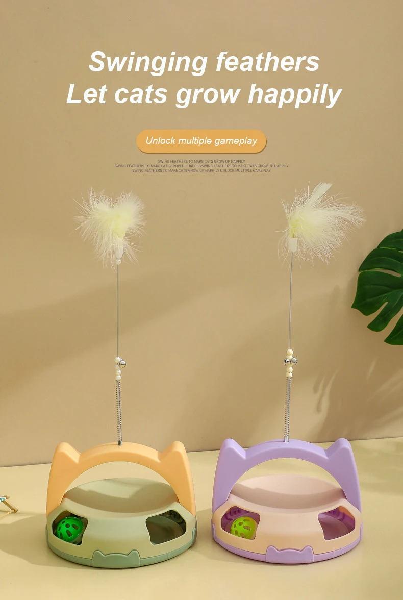 Cat Teaser Toys Feather Ball Cat Toy Stick Spring Feather Bell Self-help Relief Boredom Pet Cat Interactive Turntable Toys details