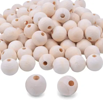 Unfinished Natural Wooden Loose Beads Round Wooden Beads with Hole for DIY Projects
