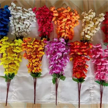 Wholesale White Decorative Cherry Blossom Branches Silk Flower Bouquet 7 Forks 36 Branches Peach Blossom Branches