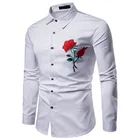 Shirts Wholesale High Quality 2021 Fashion Printed Ethnic Red Rose Embroidery Long Sleeve Shirts For Men