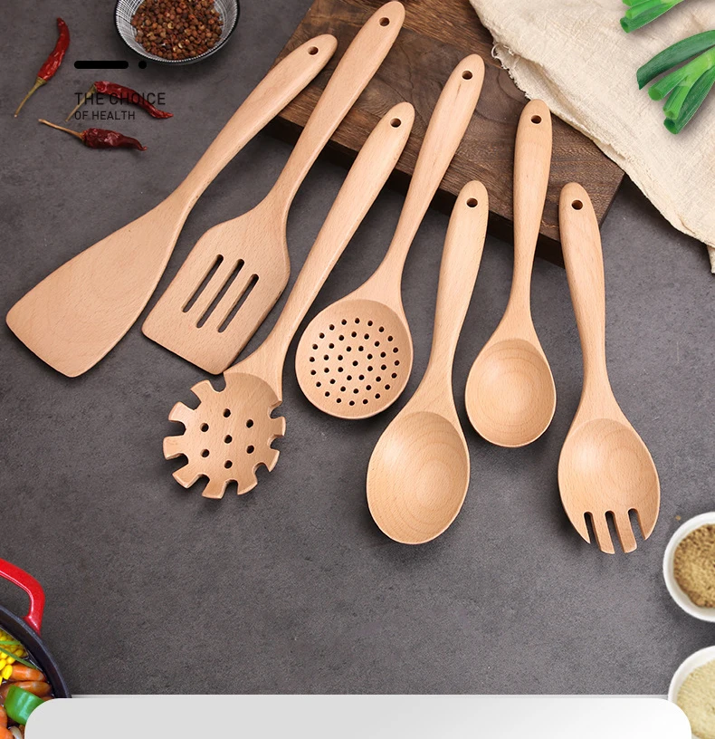 Wooden Spoons for Cooking Nonstick Wood Kitchen Utensil Cooking Spoons Natural Wood Kitchen Utensils Set Of 7 PCS