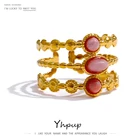 Ring Stone Yhpup Charm Metal Texture Opening Ring Fashion Jewelry Stainless Steel Dialogite Stone Ring New