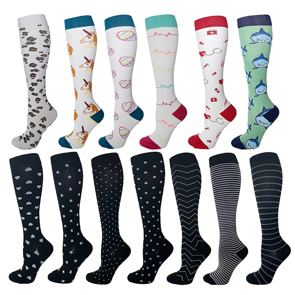 Hot sale new arrival designs knee high socks custom logo nurse compression socks for men women