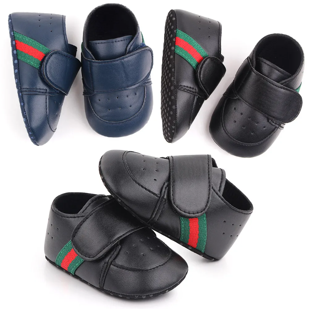 British Style Pure Color PU Leather Mesh Breathable Baby Boys Soft Soled Toddler Shoes details