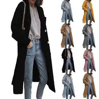 New fashion ladies winter cashmere wool coats women blend trench coat long overcoat wool coat with hood