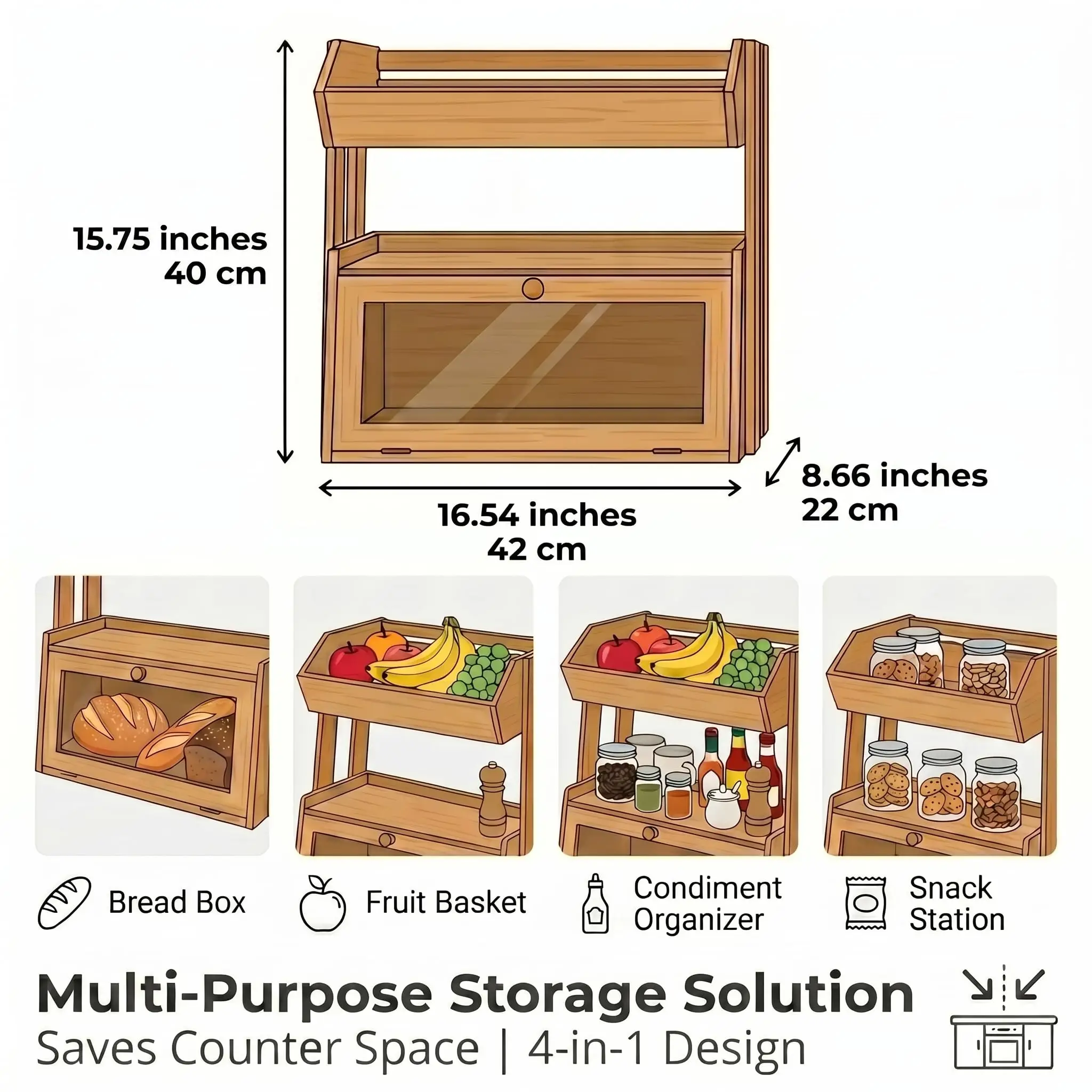 product multifunctional bamboo bread box with fruit basket 2 tier kitchen countertop organizer large capacity spice rack storage shelf-3