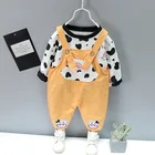 Set Girls Clothing Cute Milk Long Sleeve T-Shirt + Denim Overall Set For Infant Toddler Baby Girls Clothing