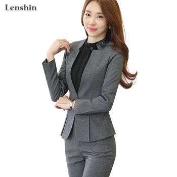 Wholesale 2 piece Gray Pant Suits Formal Ladies Office OL Uniform Designs Women Business Work Wear Jacket with Trousers Sets