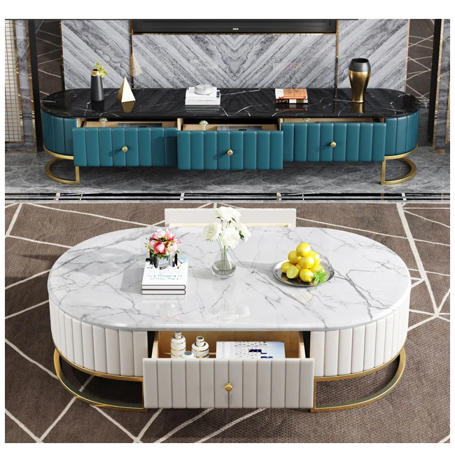 Living room furniture modern wooden meuble white tv stand table marble tv cabinet