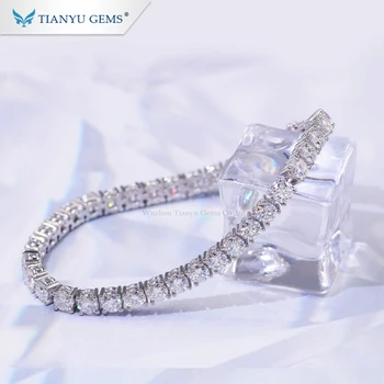 Tianyu Gems tennis bracelet 4.0mm H&A cut moissanite diamond pure 14k white gold bracelet