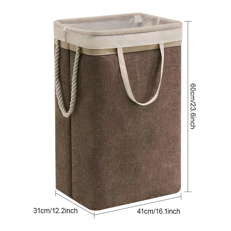 Folding Laundry Basket with Support Rods and Rope Handles Fabric Storage Basket Large Organizer Collapsible Dirty Clothes Hamper