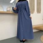 2021 New Arrival Islamic Clothing Full-button-down Dress With Lapels Women Abaya Muslim Dress