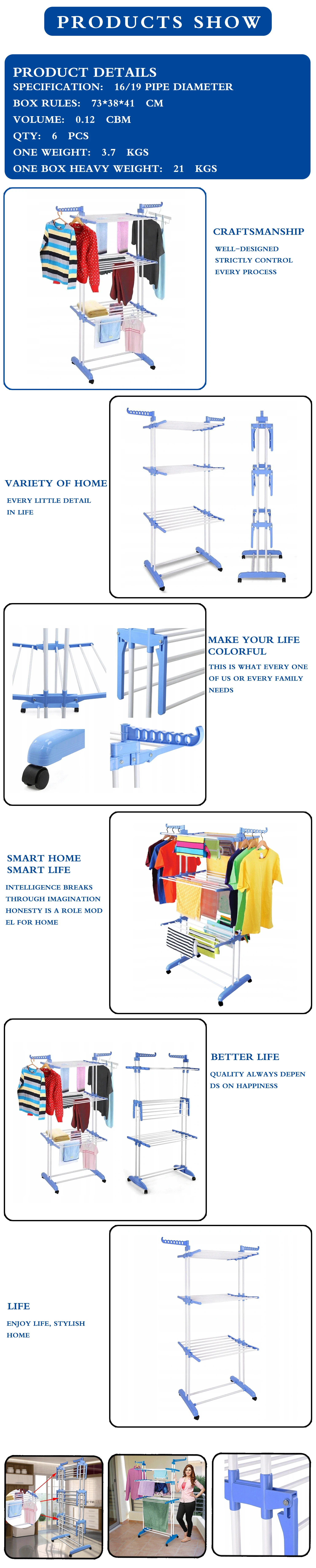 Folding drying rack indoor stainless steel three-layer k household multifunctional towel rack shelf