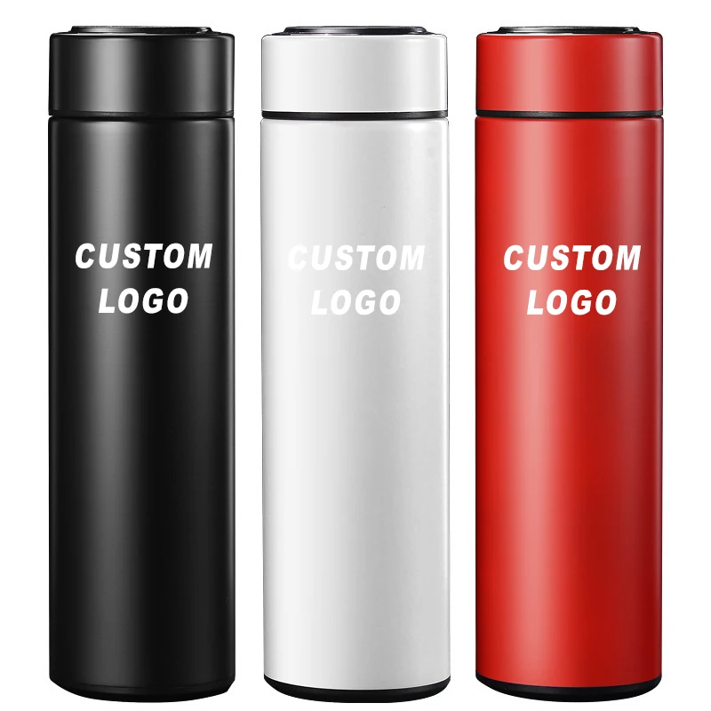 Low MOQ Wholesale 500ml Temperature Display Drinkware Vacuum Flasks Stainless Steel Smart Water Bottle With Filter Custom Logo