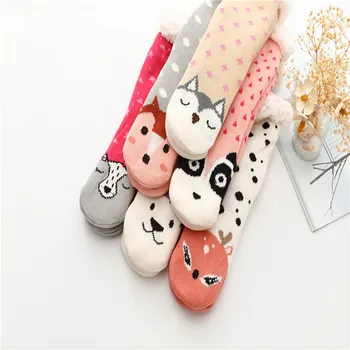 Women Ladies Cheap Animal Knitted Winter Home Indoor Lounge Slipper Socks With Plush Sherpa Lining In Stock Wholesale