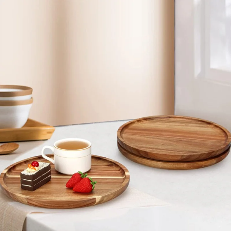 2023 Home And Kitchen Serving Platter Round Acacia Food Snack Platter Wood Charger Plate Wooden Plates