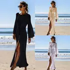 Beachwear 2021 Summer Puff Sleeve O-neck Solid 1 Size Sun Dress Loose Hollow-out Beachwear Dress