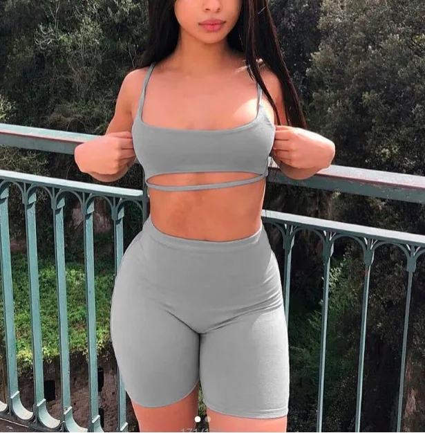 Sexy Short Two Piece Set Crop Tops And 
