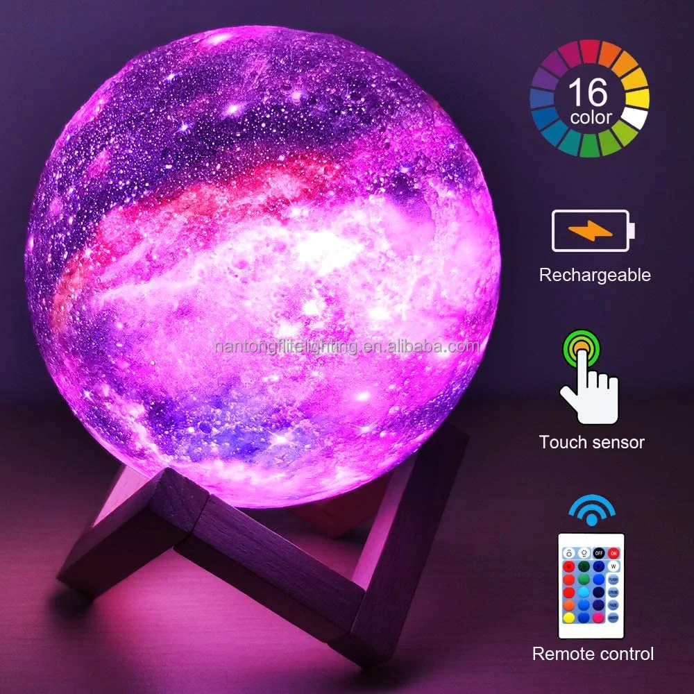3D Print Star Moon Lamp Colorful 16 Color Change Touch Switch Night Light  New