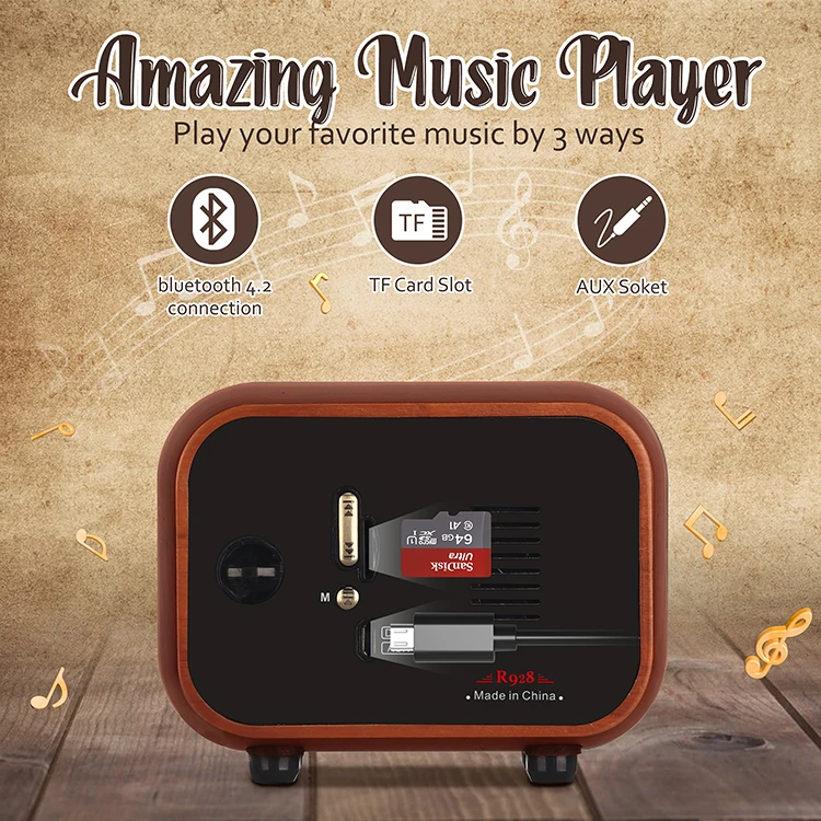 2021 gift craft portable vintage fm radio stereo vintage wireless speaker