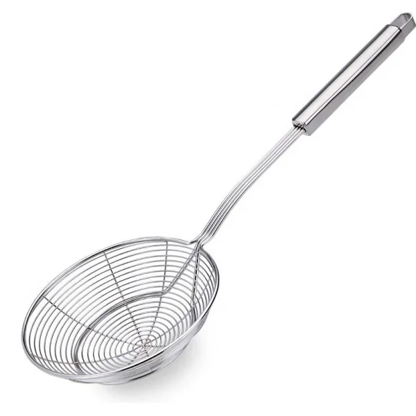 Spaghetti Ladle Style Pasta Large Stainless Steel Wire Spoon with Long Easy Grip Double Rivet Wood Handle for Frying RMJV Asian Spider Strainer Skimmer Noodles and More 18L x 8W x 2D 