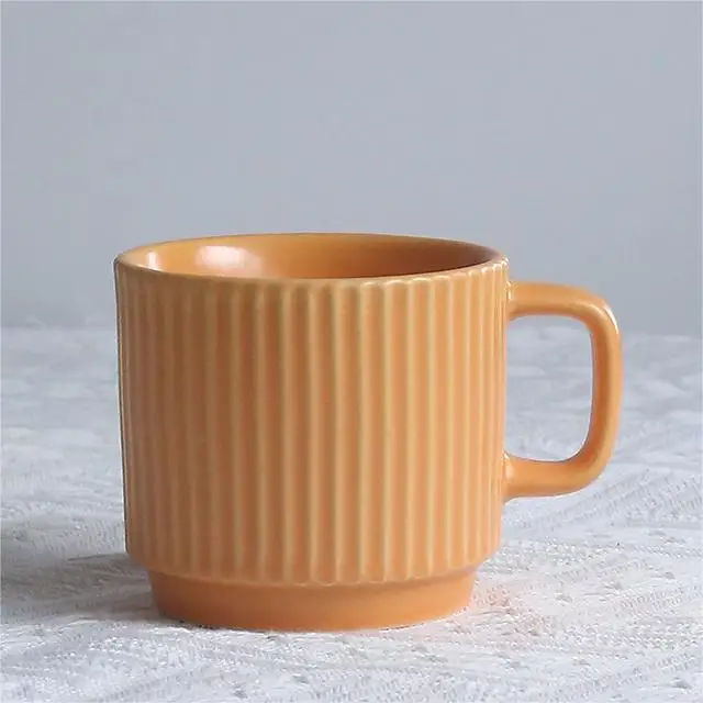 wholesale 2024 ins 260ml simple striped ceramic mug with gift coffee cup campaign promotional mug