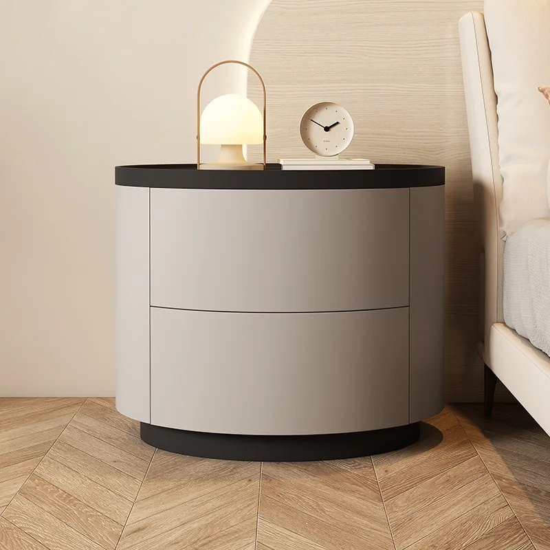 Round white black top marble modern nightstand for bedroom luxury in furniture