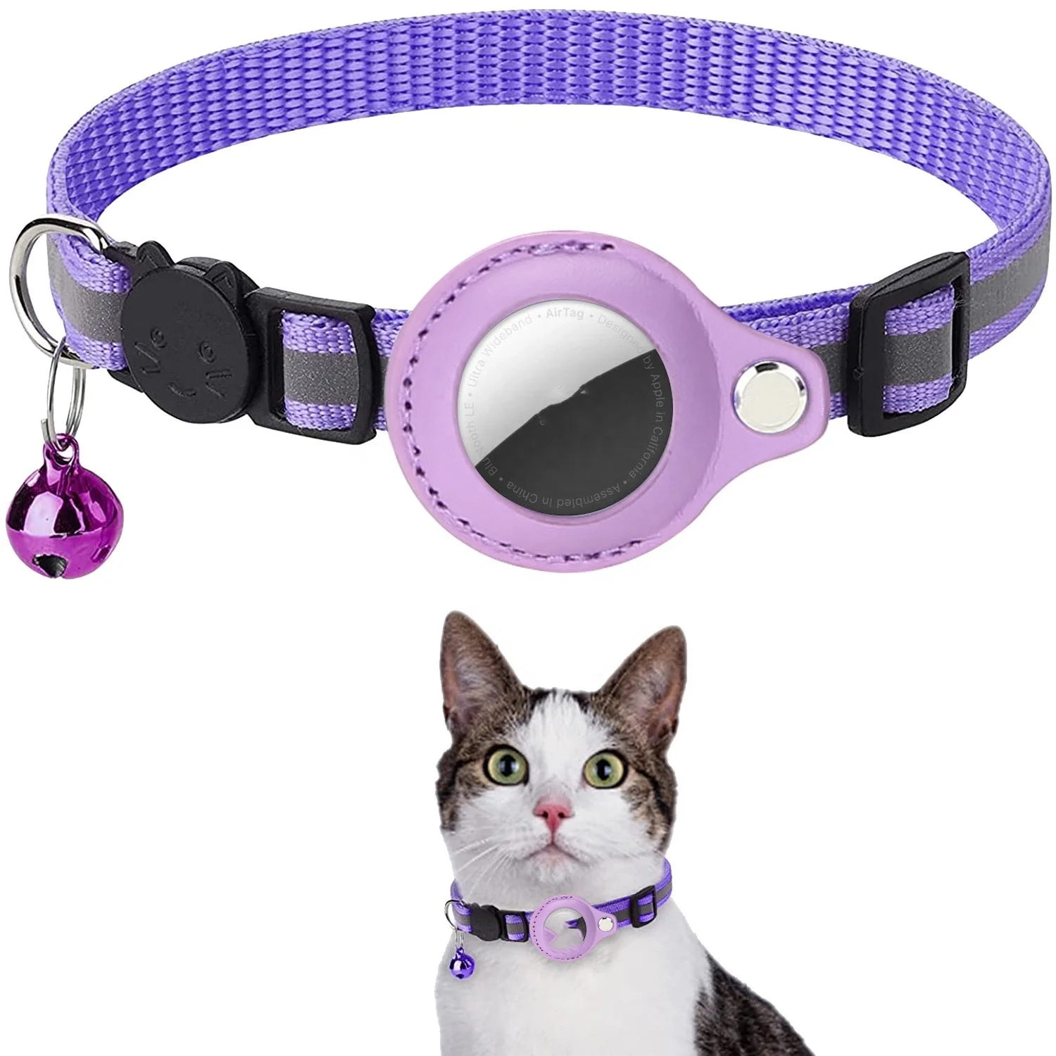 2023 New Anti-Lost Cat Collar Apple Airtag Tracker Protective Case With Bell Reflective Cat Necklace GPS Accessories Kitten Pet