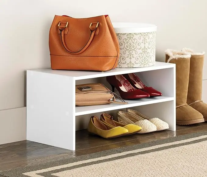 product solid wood 2 layer stackable shoe rack modern design home furniture storage organizer for shoes at entrance-6