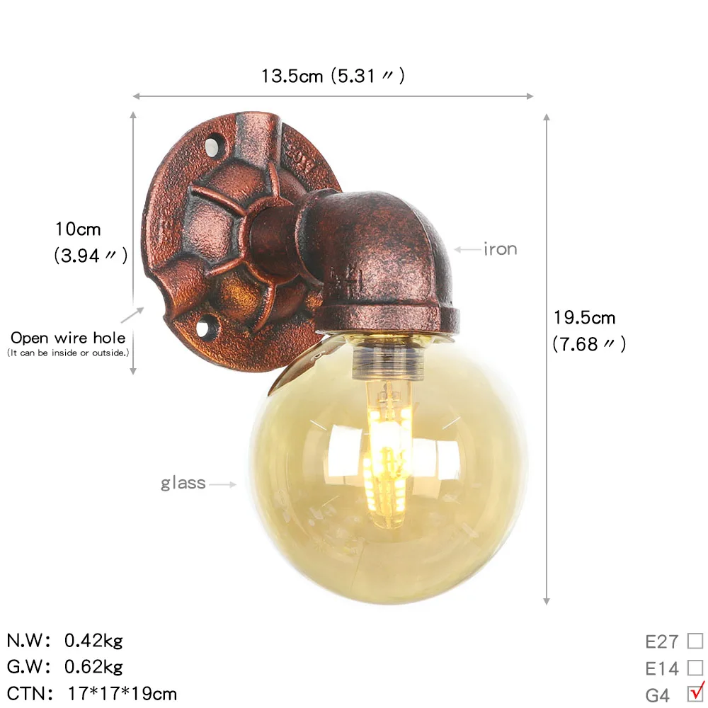 Hot sales Nordic Iron water pipe vintage wall lights for bar loft Indoors