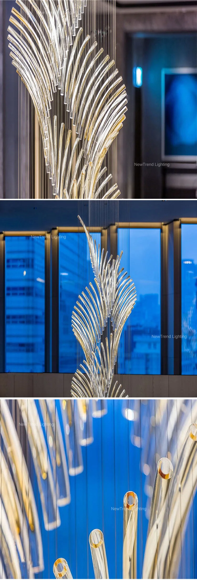 CPL-271 Luxury Style Indoor Ceiling Hanging Light Hotel Lobby Villa Staircase Gold Glass LED Chandelier details