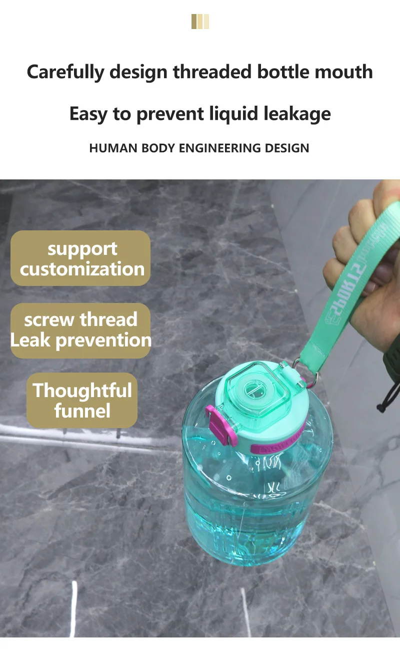 Customizable 1.65L PC Handle Straw Plastic Bottle PETG 2.2L Fitness Workout Sports Water Bottle factory